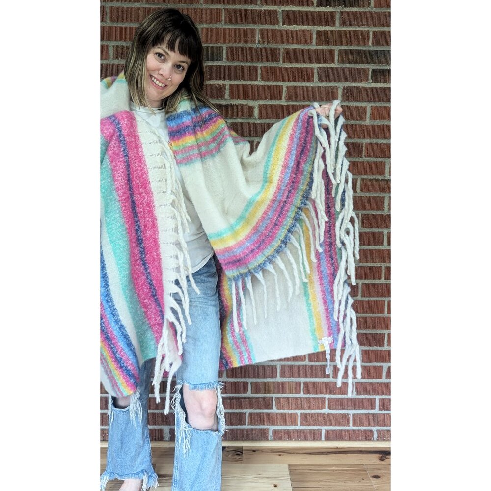 FREE PEOPLE Skye Stripe Fringe Throw Blanket / Ivory - Picture 6 of 6
